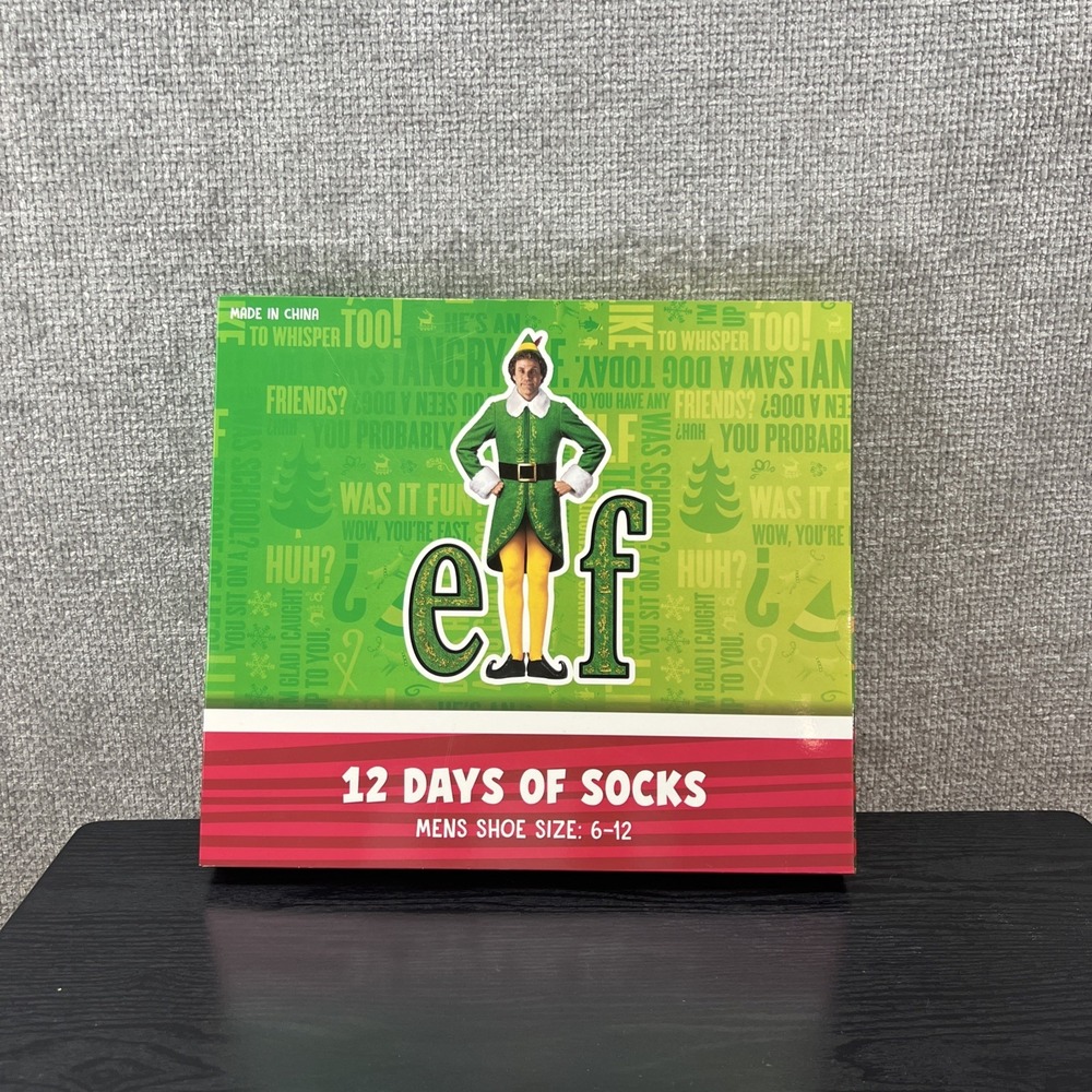 ELF Movie 12 Days Of Socks Gift Box Set Men's Shoe Sz 6-12 6 Crew 6 No Show New!